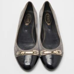 Tod’s Grey/Black Suede and Patent Leather Buckle Detail Ballet Flats Size 36.5