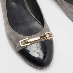 Tod’s Grey/Black Suede and Patent Leather Buckle Detail Ballet Flats Size 36.5