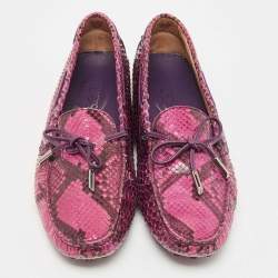 Pre Owned Tod's Pink Python Leather Bow Slip On Loafers Size 39