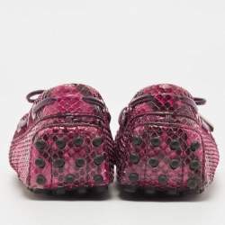 Pre Owned Tod's Pink Python Leather Bow Slip On Loafers Size 39