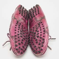 Pre Owned Tod's Pink Python Leather Bow Slip On Loafers Size 39