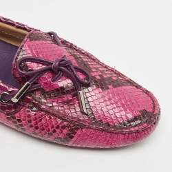 Pre Owned Tod's Pink Python Leather Bow Slip On Loafers Size 39