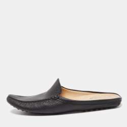 Pre Owned Tod's Black Leather Flat Loafer Mules Size 39