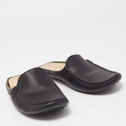 Pre Owned Tod's Black Leather Flat Loafer Mules Size 39