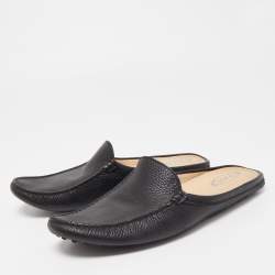 Pre Owned Tod's Black Leather Flat Loafer Mules Size 39