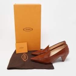 Tod’s Brown Leather Pointed Toe Penny Loafer Pumps Size 36.5