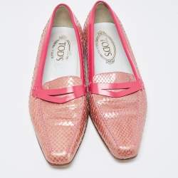 Tod's Two Tone Patent and Snakeskin Penny Loafers Size 38