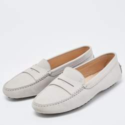 Pre Owned Tod's Grey Nubuck Leather Penny Loafers Size 39