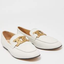 Pre Owned Tod's Off White Leather Kate Chain Slip On Loafers Size 39.5