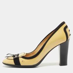 Tod's Yellow/Black Patent Leather and Suede Loafer Pumps Size 37