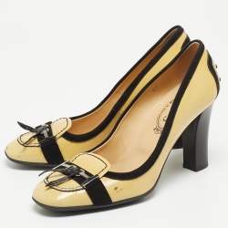 Tod's Yellow/Black Patent Leather and Suede Loafer Pumps Size 37