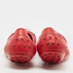 Pre Owned Tod's Red Leather and Patent Studs Detail Scrunch Ballet Flats Size 37