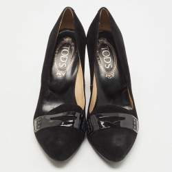 Pre Owned Tod's Black Suede Penny Loafer Pumps Size 37