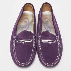 Tod's Purple Suede Gommino Penny Slip On Loafers Size 36