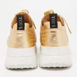 Pre Owned Tod's Metallic Gold Perforated Leather Low Top Sneakers Size 40