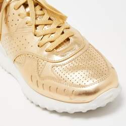 Pre Owned Tod's Metallic Gold Perforated Leather Low Top Sneakers Size 40