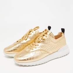 Pre Owned Tod's Metallic Gold Perforated Leather Low Top Sneakers Size 40