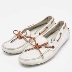 Pre Owned Tod's Off White Leather Slip On Loafers Size 36.5