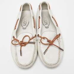 Pre Owned Tod's Off White Leather Slip On Loafers Size 36.5