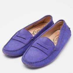 Tod's Purple Suede Penny Slip On Loafers Size 36