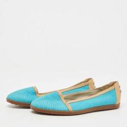 Pre Owned Tod's Blue/Brown Snakeskin And Leather Ballet Flats Size 37.5