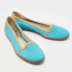 Pre Owned Tod's Blue/Brown Snakeskin And Leather Ballet Flats Size 37.5