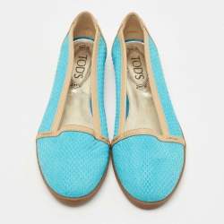 Pre Owned Tod's Blue/Brown Snakeskin And Leather Ballet Flats Size 37.5