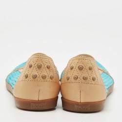 Pre Owned Tod's Blue/Brown Snakeskin And Leather Ballet Flats Size 37.5