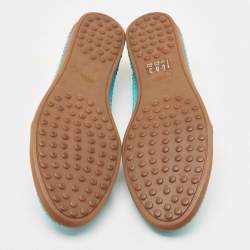 Pre Owned Tod's Blue/Brown Snakeskin And Leather Ballet Flats Size 37.5