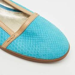 Pre Owned Tod's Blue/Brown Snakeskin And Leather Ballet Flats Size 37.5