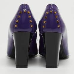 مملوكة مسبقًا Tod's Purple Patent Leather Studded Block Heel Pumps Size 36.5