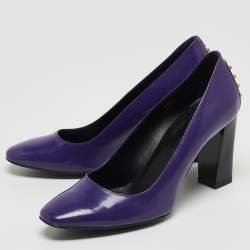 مملوكة مسبقًا Tod's Purple Patent Leather Studded Block Heel Pumps Size 36.5