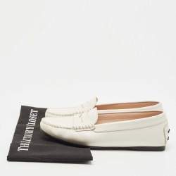 Pre Owned Tod's White Leather Penny Loafers Size 36.5