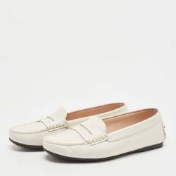 Pre Owned Tod's White Leather Penny Loafers Size 36.5