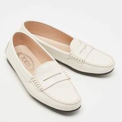 Pre Owned Tod's White Leather Penny Loafers Size 36.5