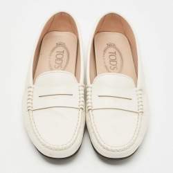 Pre Owned Tod's White Leather Penny Loafers Size 36.5
