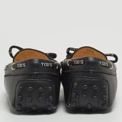 Pre Owned Tod's Black Leather Bow Slip On Loafers Size 38.5