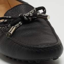 Pre Owned Tod's Black Leather Bow Slip On Loafers Size 38.5