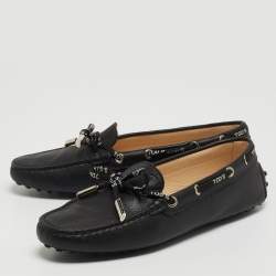 Pre Owned Tod's Black Leather Bow Slip On Loafers Size 38.5