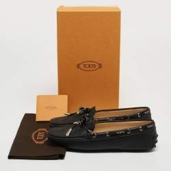 Pre Owned Tod's Black Leather Bow Slip On Loafers Size 38.5