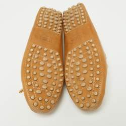 Pre Owned Tod's Beige Leather Bow Loafers Size 35.5