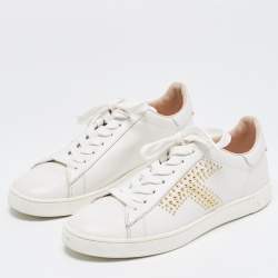 Pre Owned Tod's White Leather Studded T Low Top Sneakers Size 36