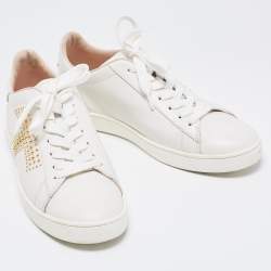 Pre Owned Tod's White Leather Studded T Low Top Sneakers Size 36