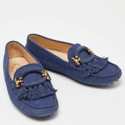 Tod's Blue Suede Fringe Slip On Loafers Size 35