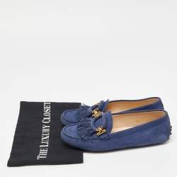 Tod's Blue Suede Fringe Slip On Loafers Size 35