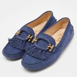 Tod's Blue Suede Fringe Slip On Loafers Size 35