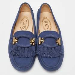 Tod's Blue Suede Fringe Slip On Loafers Size 35