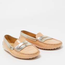 Tod's Beige/Gold Patent Leather Penny Slip On Loafers Size 38.5