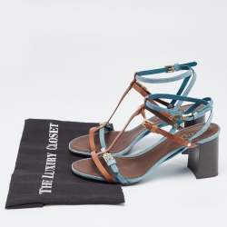 مملوكة مسبقًا Tod's Blue/Brown Leather and Suede Buckle Cross Strap Sandals Size 39