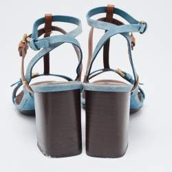 مملوكة مسبقًا Tod's Blue/Brown Leather and Suede Buckle Cross Strap Sandals Size 39